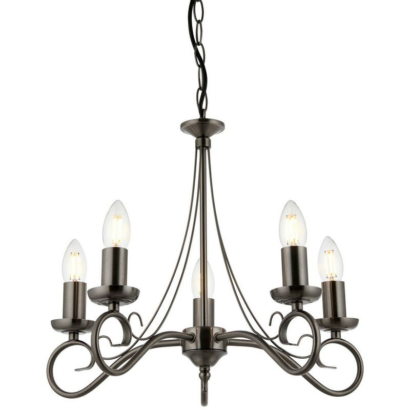 Endon Collection Lighting - Endon Trafford - 5 Light Multi Arm Ceiling Pendant Candle Antique Silver, E14
