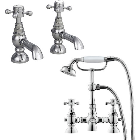 Trafford Twin Hot and Cold Basin Taps & Bath Shower Mixer Tap Chrome