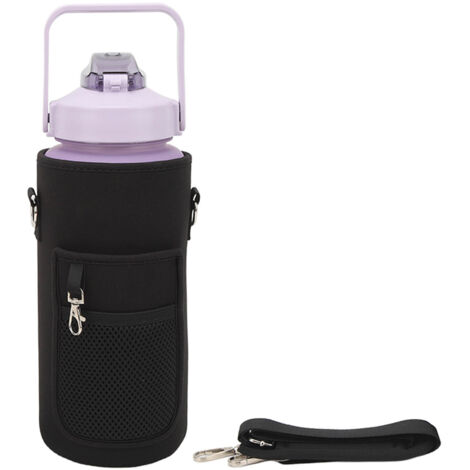 Tragbare 2000-ml-Sportwasserflasche, großes Fassungsvermögen für Fitnessstudio und Outdoor-Aktivitäten, mit Becherdeckel und Tragegurt, schwarz.
