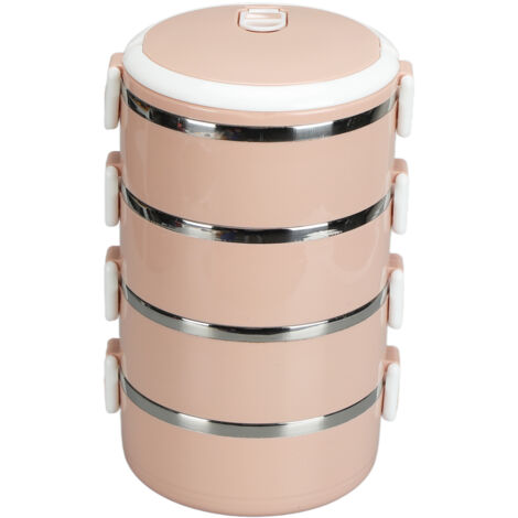 Tragbare, 4-lagige, isolierte Lunchbox aus Edelstahl 304, nordisches Rosa, für Schule, Büro und Outdoor-Aktivitäten