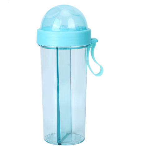 Tragbare 600-ml-Sportwasserflasche mit zwei Strohhalmen, ideal für Reisen und Outdoor-Aktivitäten