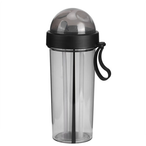 Tragbare 600-ml-Wasserflasche mit Doppelstrohhalm für Sport und Reisen