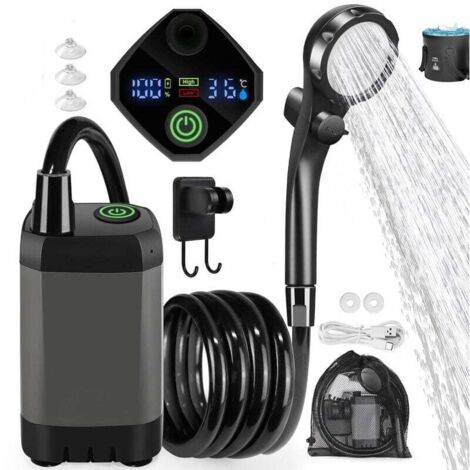 Tragbare 7800-mA-Dusche für Camping, wiederaufladbare elektrische Outdoor-Dusche mit intelligenter Digitalanzeige, Grau