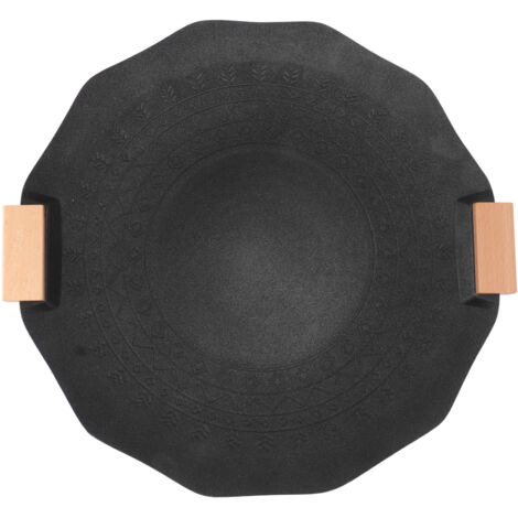 Tragbare, antihaftbeschichtete und rauchfreie Grillpfanne für den Hausgebrauch mit geometrischem, schwarzem Griff, 35 cm