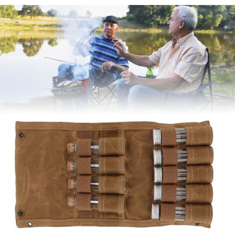 Tragbare Aufbewahrungstasche für Gewürze – Nasswachs-Canvas mit 9 Glasbehältern – 470 g Khaki