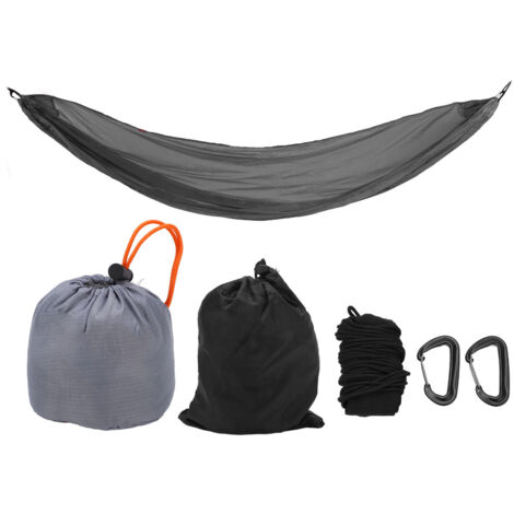 Tragbare Camping-Hängematte mit Aufbewahrungstasche und Karabiner für Wanderungen – Grau