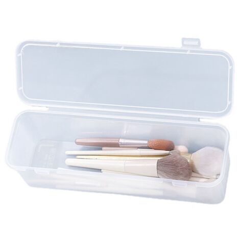 Tragbare, durchsichtige Aufbewahrungsbox aus Kunststoff für Pinselorganizer mit multifunktionalem Deckel für Augenbrauenstifte und Make-up-Pinsel.