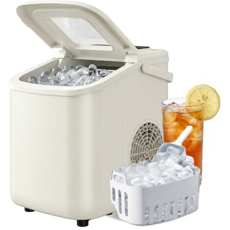 Tragbare Eiswürfelmaschine mit Selbstreinigung, Eisschaufel & Korb, 12 kg/24 Std., Beige