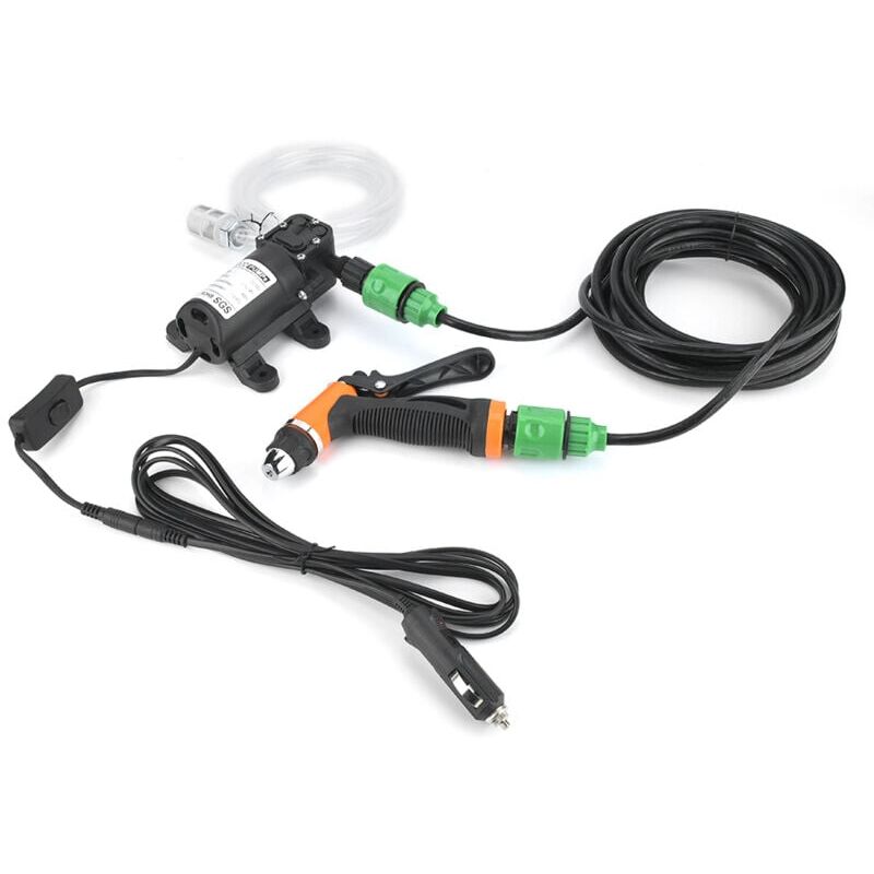 Image of Tragbare elektrische Autowaschanlage, 12 V, Autowaschpumpe, Wasserpumpen-Spritzpistole mit Schlauch
