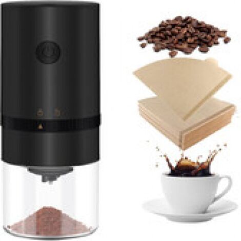 Tragbare elektrische Kaffeemühle mit 100 Kaffeefiltern, wiederaufladbare Mini-Kaffeemühle mit mehreren Mahlgradeinstellungen – Schwarz