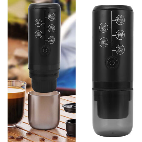 Tragbare elektrische Kapselkaffeemaschine, kabellos, wiederaufladbar, 17 bar Druck, für Camping und Zuhause, Schwarz, 250 ml Fassungsvermögen, ABS-Edelstahl 304, mit Druckkammer und Ladekabel