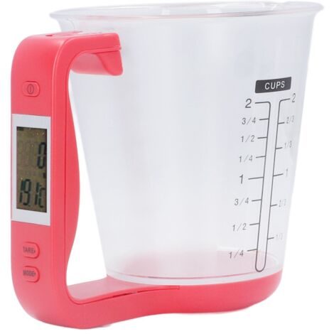 Tragbare elektronische Küchenwaage (1 kg) mit Messbecher und LCD-Display für Kaffee, Milch und Gewürze – Rot