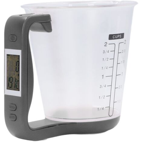 Tragbare elektronische Küchenwaage (1 kg) mit Messbecher und LCD-Display für Kaffee, Milch und Gewürze – Schwarz