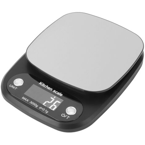 Tragbare elektronische Küchenwaage aus schwarzem Edelstahl, 3 kg/0,1 g, zum Backen und Kochen