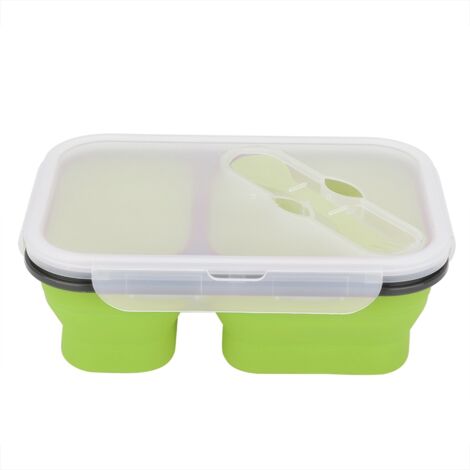 Tragbare, faltbare 1-Liter-Lunchbox aus lebensmittelechtem Silikon, grüner Aufbewahrungsbehälter