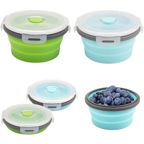 Tragbare, faltbare Silikonschüsseln, 350-ml-Salatschüssel mit Deckel, runde, faltbare Lebensmittelbox, faltbare Campingschüssel, Silikon-Lunchbox für Wandern, Schule und Reisen