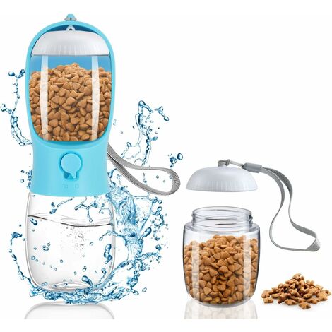 Tragbare Hundewasserflasche, 300 ml Aktivkohlefilter-Hundewasserflasche, Haustier-Reisewasserflasche mit 100 ml Hundefutterflasche, blau