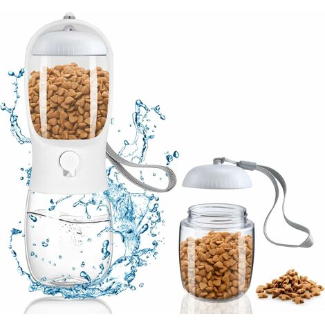 Tragbare Hundewasserflasche, 300 ml Aktivkohlefilter-Hundewasserflasche, Haustier-Reisewasserflasche mit 100 ml Hundefutterflasche, weiß
