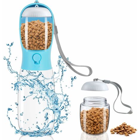 Tragbare Hundewasserflasche, 550 ml Aktivkohlefilter-Hundewasserflasche, Reise-Haustierwasserflasche mit 100 ml Hundefutterflasche, blau