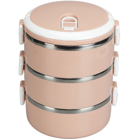 Tragbare, isolierte Lunchbox aus Edelstahl 304, 3 Fächer, nordisches Rosa, für Schule, Büro und Outdoor-Aktivitäten