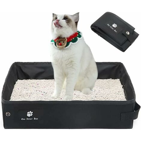 Tragbare Katzentoilette, Faltbare Katzentoilette, tragbare Katzentoilette, tragbare Katzentoilette, wasserdicht, für drinnen, Reisen, Camping, Park (Schwarz, 45 x 35 12,5 cm)
