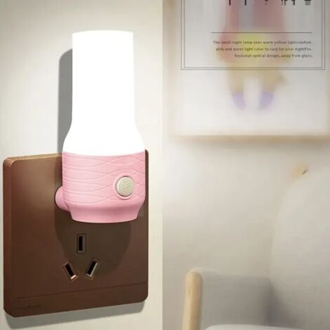 Tragbare LED-Nachtlampe mit EU-Stecker, Nachttischlampe mit Schalter, Leselampe für Schlafzimmer, 2 Farben, dimmbar, Wandleuchte, Hellrosa