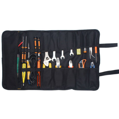 Tragbare leere Werkzeugtasche mit 22 Taschen, Werkzeugtasche, Werkzeug-Organizer, aufrollbare Werkzeugtasche/-koffer/-tasche aus 600D Oxford-Gewebe (ohne Werkzeuge) Schwarz