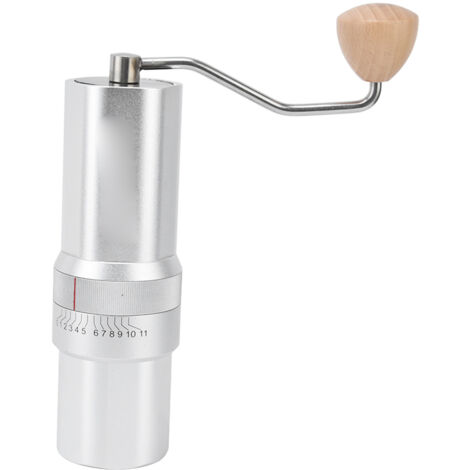 Tragbare, manuelle Kaffeemühle (30 g), Edelstahl-Kegelmahlwerk, ideal für Reisen und Camping, silberfarben