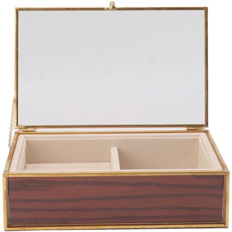 Tragbare, minimalistische Schmuckschatulle mit transparentem Glasdeckel und weichem Fleecefutter, Reise-Organizer-Etui mit goldenem Rahmen