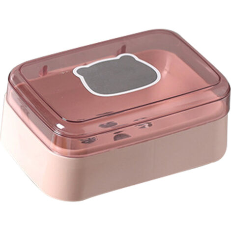 Tragbare Seifenschale mit Deckel, rosa, aus Kunststoff mit Abfluss, für Reisen, Zuhause, Studentenwohnheim, 14 x 9,8 cm, praktisches Organizer-Design, 1 Stück