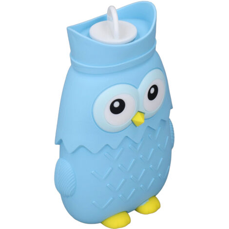 Tragbare Silikon-Wärmflasche mit blauem Cartoon-Muster, sanfte Winterwärme