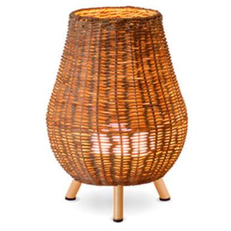 Tragbare Tischleuchte außen Rattan LED Akku IP54 H: 32,5 cm Fernbedienung dimmbar kabellose Außenlampe Tischleuchte Balkon Terrasse
