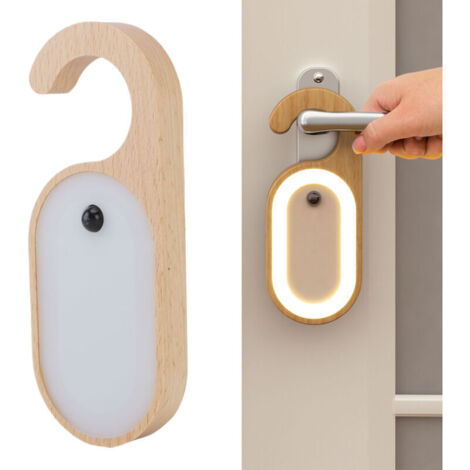 Tragbare Türleuchte mit Bewegungsmelder und integrierter Notiztafel, wiederaufladbares warmweißes LED-Nachtlicht in Holzoptik, ideal für Schlafzimmer und Badezimmer.
