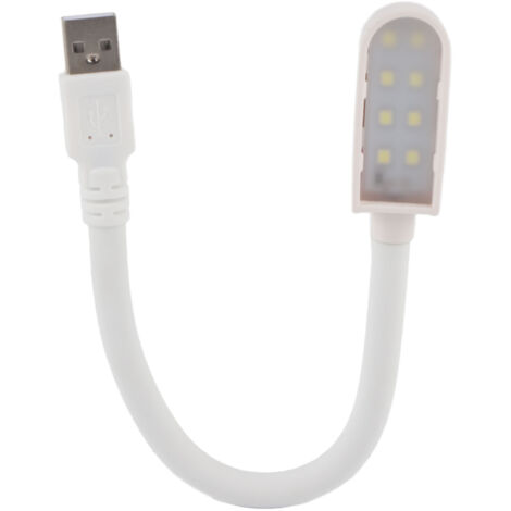 Tragbare USB-Leselampe, 25 cm, 8 LEDs, weißes Licht, 360° verstellbar, Mini-Nachtlicht für die Nacht.