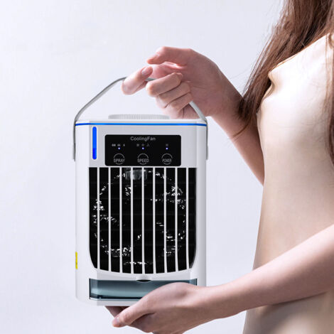 [Tragbare USB-Verdunstungsklimaanlage] [CoolAir Pro] [Mini-Cool USB] [Wiederaufladbarer ABS-Tischventilator] Leise tragbare Klimaanlage 55 dB, 3 Geschwindigkeiten, 500 ml, 22,5 x 16,8 x 14,5 cm, 7 W, 