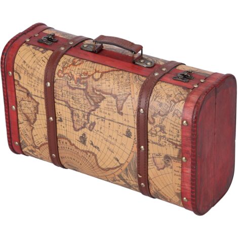 Tragbare Vintage-Truhe aus Verbundholz mit Kartenmuster – Retro-Aufbewahrungstruhe