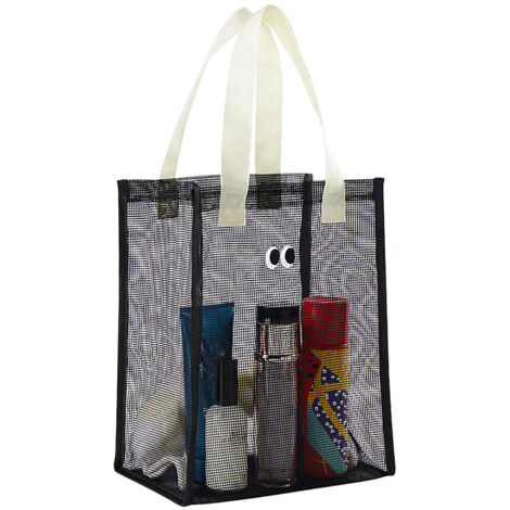 Tragbare, wandmontierte Duschtasche mit praktischer Aufbewahrung, Netzgewebe, Polyester, 33 cm, Schwarz, Reise-Kosmetik-Organizer