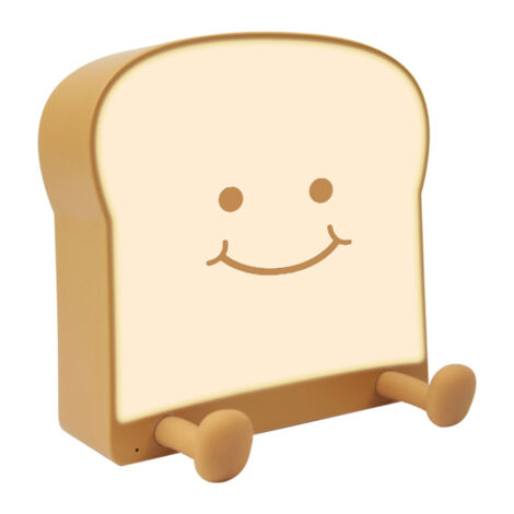 Tragbare, wiederaufladbare Silikon-Nachttischlampe in Form eines Toasts mit integrierter Handyhalterung.