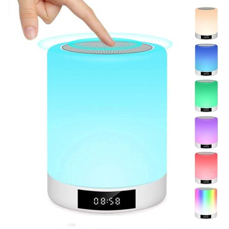 Tragbare, wiederaufladbare Touchscreen-Nachttischlampe, Bluetooth-Lautsprecher-Tischlampe mit Musik, FM-Radio, Wecker, mehrfarbigem LED-Licht, Freisprechfunktion, Geschenkidee für Mädchen, Teenager, M