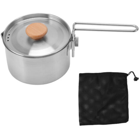 Tragbarer 1-Liter-Edelstahl-Campingkessel mit Deckel und abnehmbarem Griff für Wanderungen und Picknicks