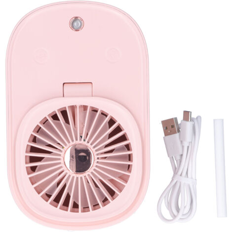 Tragbarer 2-in-1-Ventilator mit Luftbefeuchter, 90° faltbar, für Büro und Zuhause – Rosa