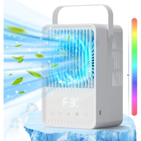 Tragbarer 4-in-1-Luftkühler, leiser Verdunstungskühler für Schlafzimmer, Büro, 7 Lichtfarben, 3 Windgeschwindigkeiten und 2 Sprühmodi