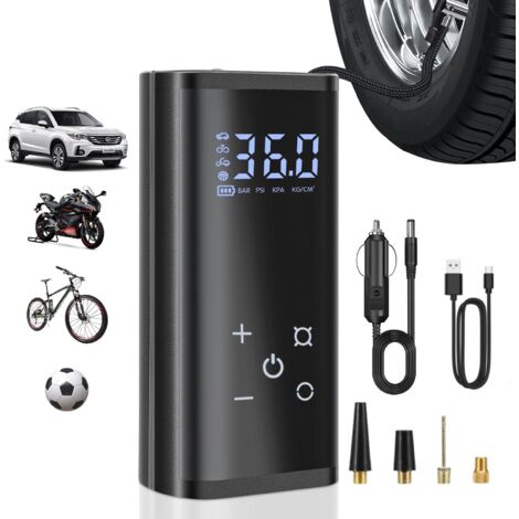 Tragbarer Autoreifenfüller, Modell mit Touch-Digitalanzeige als Powerbank (drei Batterien) 6000 mAh, Motorrad und Auto.