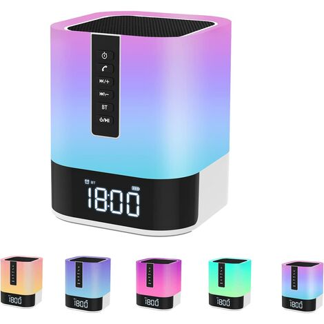 Nachtlicht mit Bluetooth-Lautsprecher MWYX dimmbares warmweißes 3-stufiges Licht und sechs RGB-Farbwechsel, Unterstützung für Micro-SD Smart Touch-Sensor-Nachttischlampe