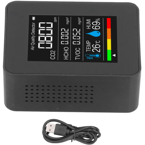 Tragbarer CO2-Detektor mit Temperatur-, Feuchtigkeits- und Luftqualitätsmessung via Bluetooth für Büro und Zuhause