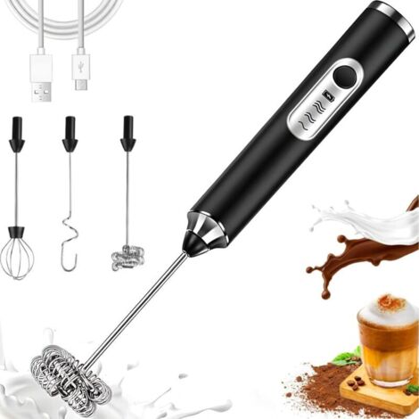 Tragbarer elektrischer Milchaufschäumer, USB-aufladbar, Mini-Mixer mit 3 Schneebesen, 3 Geschwindigkeitsstufen, für Latte Macchiato, Cappuccino, Kaffee, Eier
