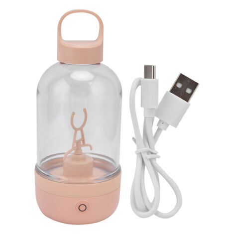 Tragbarer elektrischer Mixbecher (400 ml) für Protein- und Milchshakes, USB-aufladbar, rosa Farbe.