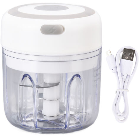 Tragbarer elektrischer Zerkleinerer 250 ml – Zerkleinert Ingwer und Knoblauch, 3 Klingen, USB-aufladbar, kabellos, weiß