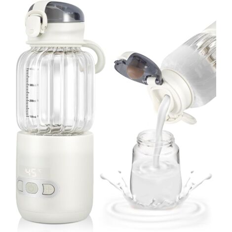 Tragbarer Flaschenwärmer für Babys, 400 ml Wassererhitzer fürs Auto, optischer Babynahrungswärmer mit Temperaturregelung für Reisen im Freien, einstellbare Temperatur von 37 °C bis 55 °C (Weiß)