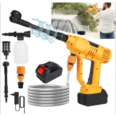 Tragbarer, kabelloser Hochdruckreiniger – 21-V-Akku, 6-in-1-Düse, 10 Geschwindigkeitsstufen, Akkuanzeige, kraftvoller Strahl für Auto, Garten und Boden